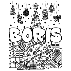 Coloración del nombre BORIS - decorado árbol de Navidad y regalos