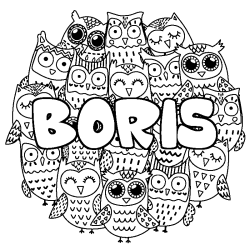 Coloración del nombre BORIS - decorado búhos