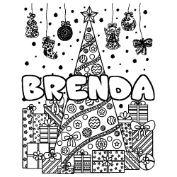 Dibujo para colorear BRENDA - decorado &aacute;rbol de Navidad y regalos