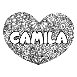 Coloración del nombre CAMILA - decorado mandala de corazón