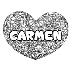 Coloración del nombre CARMEN - decorado mandala de corazón