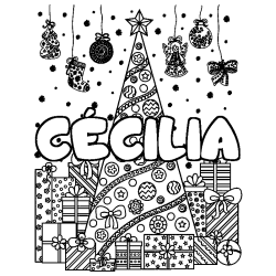 Coloración del nombre CÉCILIA - decorado árbol de Navidad y regalos