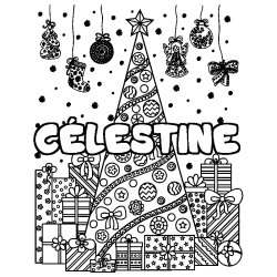 Coloración del nombre CÉLESTINE - decorado árbol de Navidad y regalos