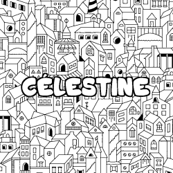 Coloración del nombre CÉLESTINE - decorado ciudad