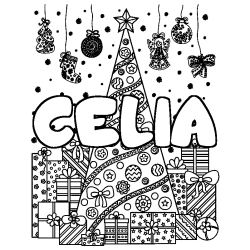 Coloración del nombre CELIA - decorado árbol de Navidad y regalos