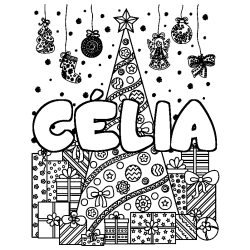 Coloración del nombre CÉLIA - decorado árbol de Navidad y regalos