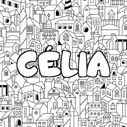 Coloración del nombre CÉLIA - decorado ciudad