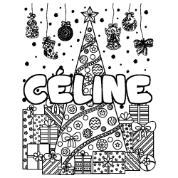 Coloración del nombre CÉLINE - decorado árbol de Navidad y regalos