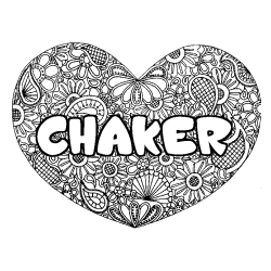 Coloración del nombre CHAKER - decorado mandala de corazón