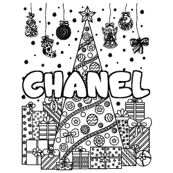 Coloración del nombre CHANEL - decorado árbol de Navidad y regalos