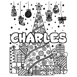 Coloración del nombre CHARLES - decorado árbol de Navidad y regalos