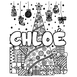 Coloración del nombre CHLOÉ - decorado árbol de Navidad y regalos