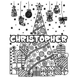 Coloración del nombre CHRISTOPHER - decorado árbol de Navidad y regalos