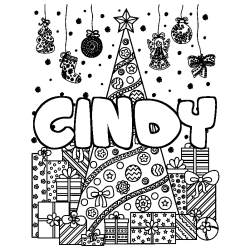 Coloración del nombre CINDY - decorado árbol de Navidad y regalos