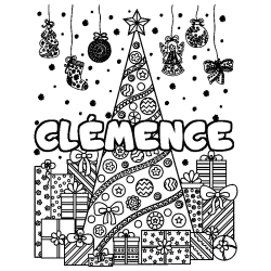 Coloración del nombre CLÉMENCE - decorado árbol de Navidad y regalos