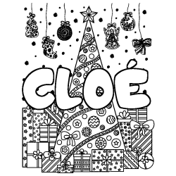 Coloración del nombre CLOÉ - decorado árbol de Navidad y regalos