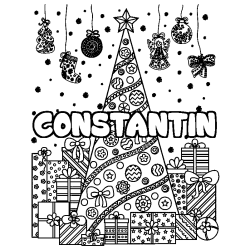 Coloración del nombre CONSTANTIN - decorado árbol de Navidad y regalos