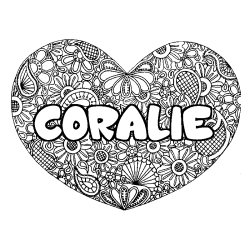 Coloración del nombre CORALIE - decorado mandala de corazón