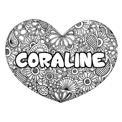 Coloración del nombre CORALINE - decorado mandala de corazón