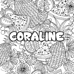 Coloración del nombre CORALINE - decorado mandala de frutas