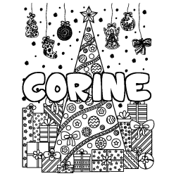 Coloración del nombre CORINE - decorado árbol de Navidad y regalos