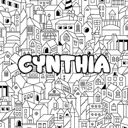 Coloración del nombre CYNTHIA - decorado ciudad