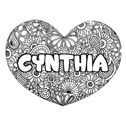 Coloración del nombre CYNTHIA - decorado mandala de corazón