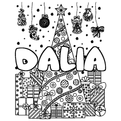 Dibujo para colorear DALIA - decorado &aacute;rbol de Navidad y regalos