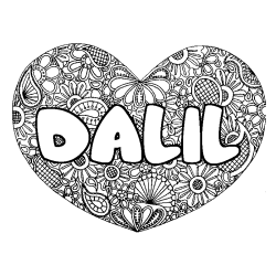 Coloración del nombre DALIL - decorado mandala de corazón