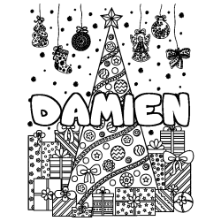 Coloración del nombre DAMIEN - decorado árbol de Navidad y regalos