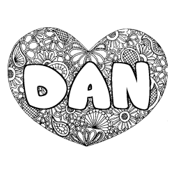 Coloración del nombre DAN - decorado mandala de corazón