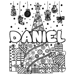 Coloración del nombre DANIEL - decorado árbol de Navidad y regalos