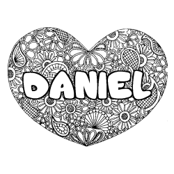 Coloración del nombre DANIEL - decorado mandala de corazón