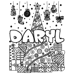 Dibujo para colorear DARYL - decorado &aacute;rbol de Navidad y regalos
