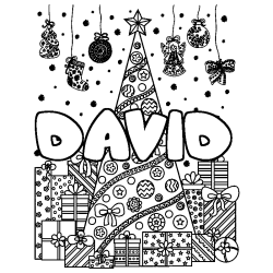 Dibujo para colorear DAVID - decorado &aacute;rbol de Navidad y regalos