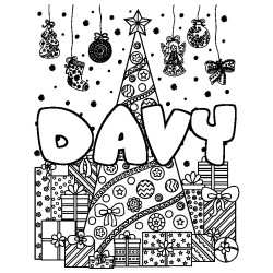 Dibujo para colorear DAVY - decorado &aacute;rbol de Navidad y regalos