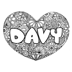 Coloración del nombre DAVY - decorado mandala de corazón