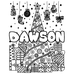 Dibujo para colorear DAWSON - decorado &aacute;rbol de Navidad y regalos