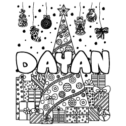 Dibujo para colorear DAYAN - decorado &aacute;rbol de Navidad y regalos