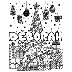 Dibujo para colorear D&Eacute;BORAH - decorado &aacute;rbol de Navidad y regalos