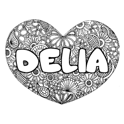 Coloración del nombre DELIA - decorado mandala de corazón