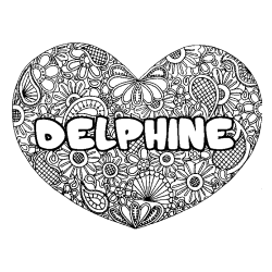 Dibujo para colorear DELPHINE - decorado mandala de coraz&oacute;n