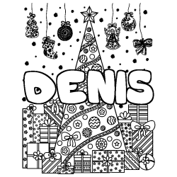 Dibujo para colorear DENIS - decorado &aacute;rbol de Navidad y regalos
