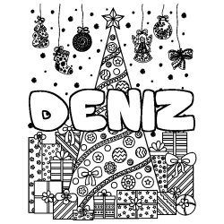 Dibujo para colorear DENIZ - decorado &aacute;rbol de Navidad y regalos