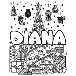 Dibujo para colorear DIANA - decorado &aacute;rbol de Navidad y regalos