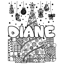 Dibujo para colorear DIANE - decorado &aacute;rbol de Navidad y regalos