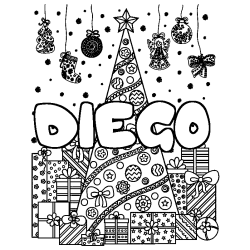 Coloración del nombre DIEGO - decorado árbol de Navidad y regalos