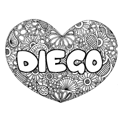 Coloración del nombre DIEGO - decorado mandala de corazón