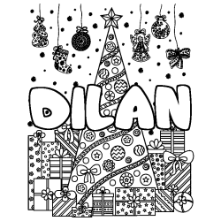 Dibujo para colorear DILAN - decorado &aacute;rbol de Navidad y regalos