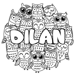 Coloración del nombre DILAN - decorado búhos
